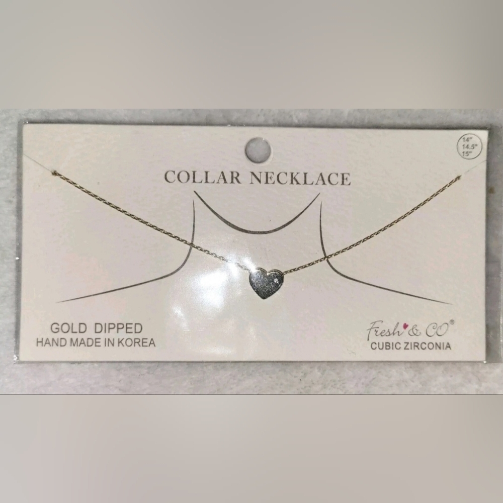 Tiny Gold Heart Necklace + CZ Gold Dipped Collar 14" + 1" Chain Fresh And Co